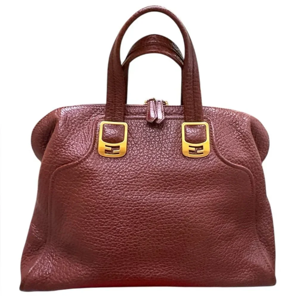 FENDI Brown Pebbled Leather Chameleon Top Handle Tote Bag Handbag Auth Ex.++ - Picture 12 of 16